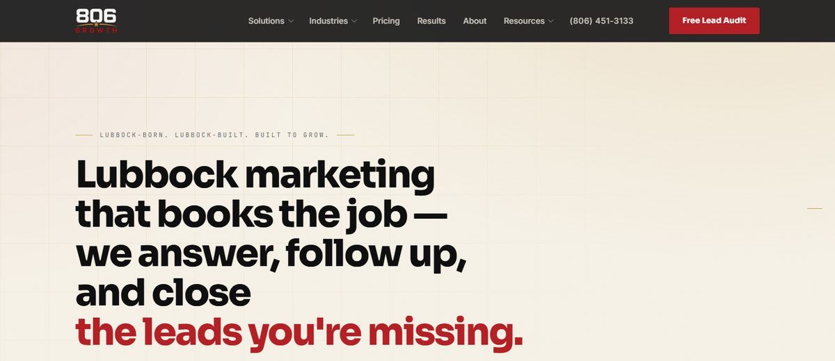 Screenshot of the 806 Growth homepage