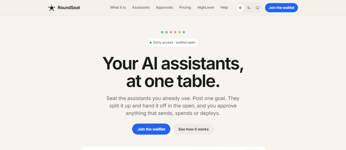Screenshot of the RoundSeat homepage